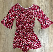 Justice Girls Burgundy Maroon Pink Black 3/4 Sleeves Shorts Romper Size 12