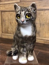WINSTANLEY POTTERY TABBY CAT SIZE 2 SEATED POSITION & GLASS EYES, SIGNED