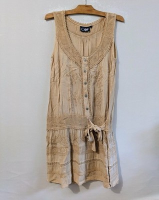 Kleid beige Viskose bestickt Gr.36 Coline (2509074)