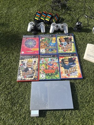 Playstation 2 Slim Spielekonsole Silber Top Zustand Viele Spiele Plus BUZZ