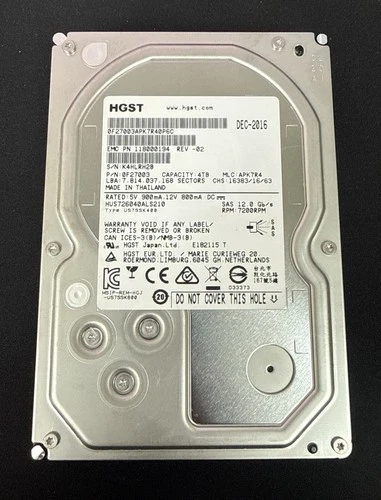 HGST 4TB SAS 12Gb/s 7.2k 3.5" Server Hard Drive - HUS726040ALS210 EMC: 118000194