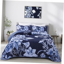 Floral Quilt Set 3 Pieces Floral Quilt Coverlet Set Soft King Navy Blue