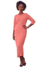 ellos Plus Size Cotton Spandex Crew Neck 3/4 Sleeve Maxi Dress