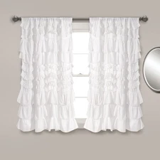 Elegant White Window Curtain Panel 52x63 Inch Layered Ruffles for Nursery