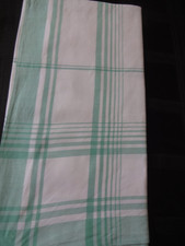 NAPPE - vintage/neuve - style ferme 42" carré environ vert/blanc