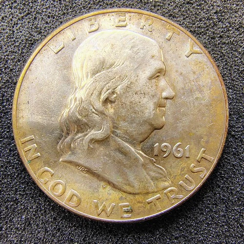 1961-D Franklin Silver Half Dollars 50C - 90% Silver - AU+ Cond. - Nice Toning