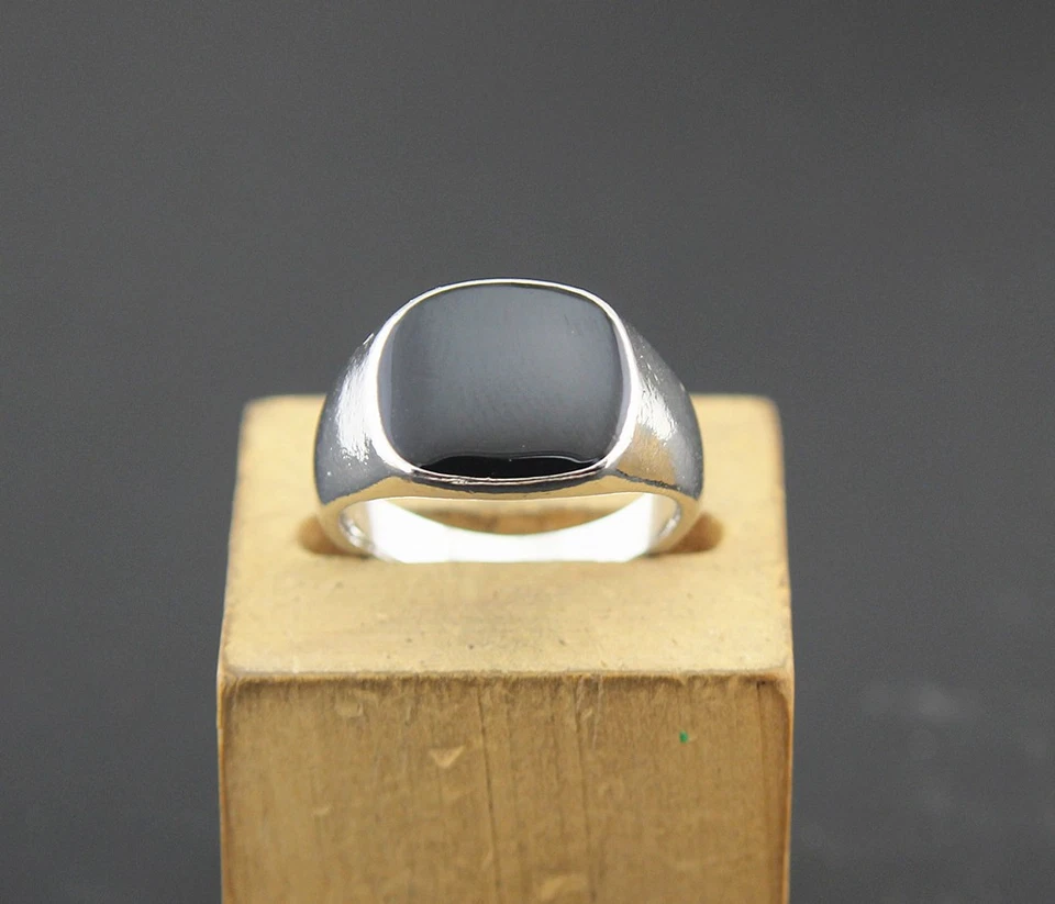 Lote a granel de 32 piezas al por mayor de anillos de esmalte negro estilo simple para mujer y hombre Foto 4 de 4