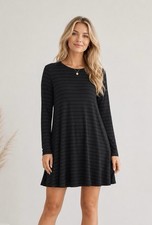 Old Navy Womens Long Sleeve Swing Dress Small Olive Green Stripe Soft Knit