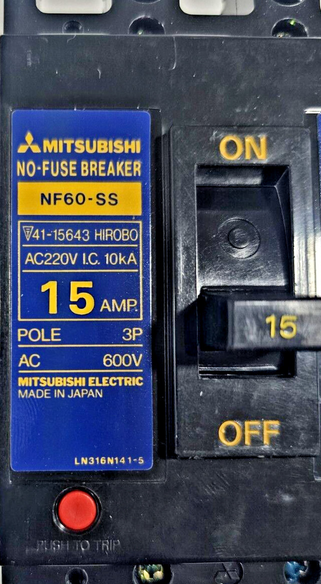 MITSUBISHI NF60-SS NO-FUSE CIRCUIT BREAKER 15AMP 3 POLE 600VAC