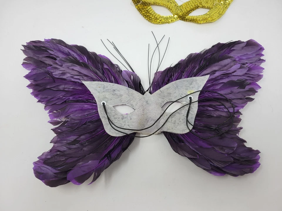 Feathered Green & Black Mask - MARDI GRAS MASQUERADE PARTY EYE MASK - HALLOWEEN - Image 2 of 4