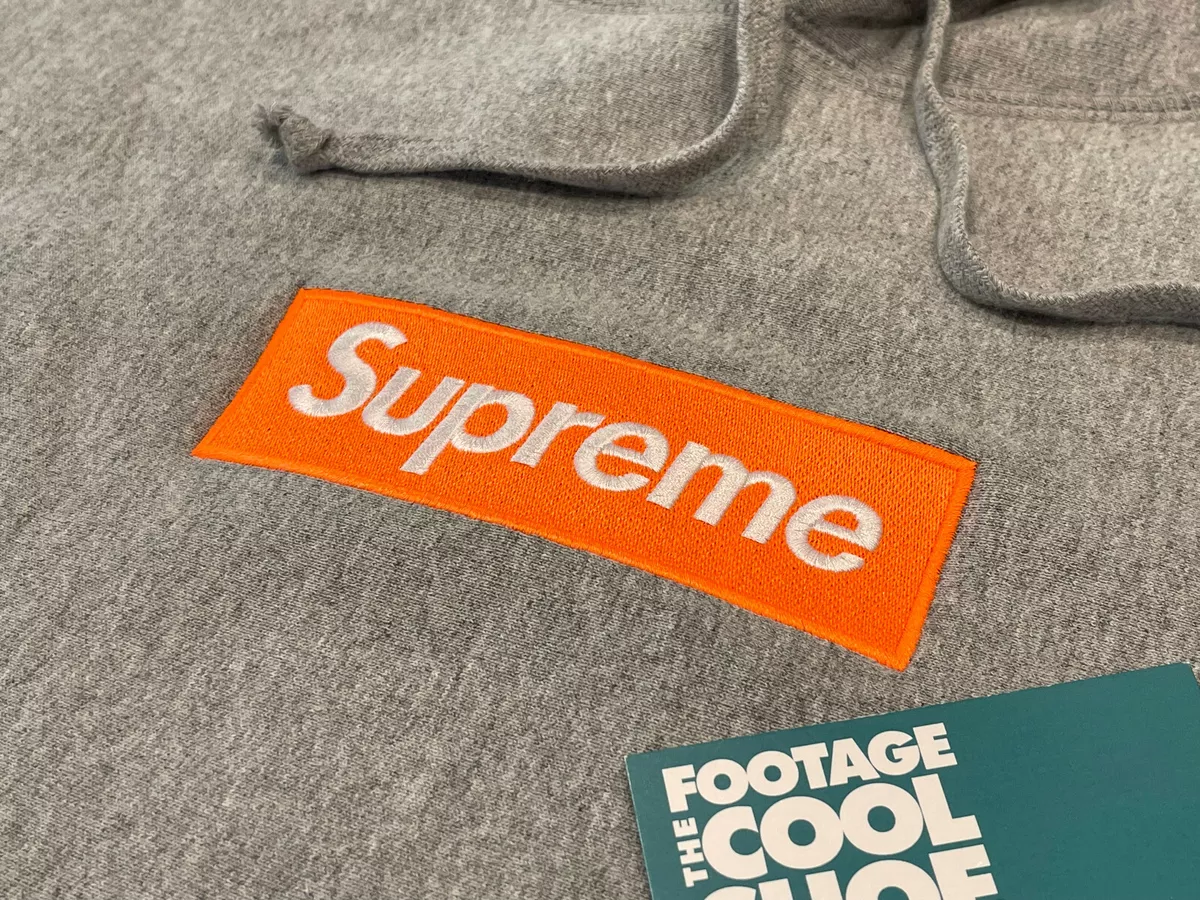 2017 FW17 SUPREME BOX LOGO HOODED SWEATSHIRT HEATHER GREY WHITE ORANGE  SMALL S