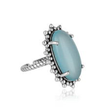 Natural Aqua Chalcedony Statement Chunky Adjustable Ring 925 Silver For Women