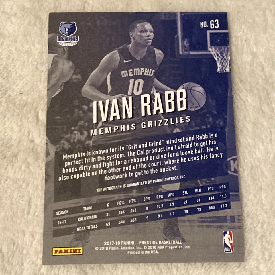 2017-18 Panini Prestige Bonus Shots Signatures Ivan Rabb Auto Basketball Card - Image 2 of 2