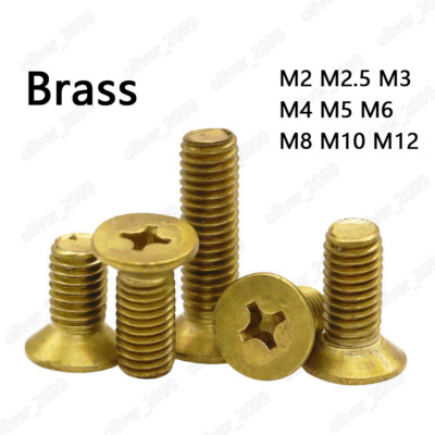 #ad M2 M2.5 M3 M4 M5 M6 M8 M10 M12 Brass Phillips Cross Countersunk Flat Head Screws $143.95