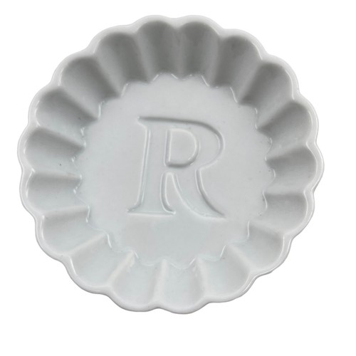 Rosanna Schmuck Tablett Schale 2er Set weiß monogrammiert Buchstabe "R" gewellter Rand - Bild 2 von 8