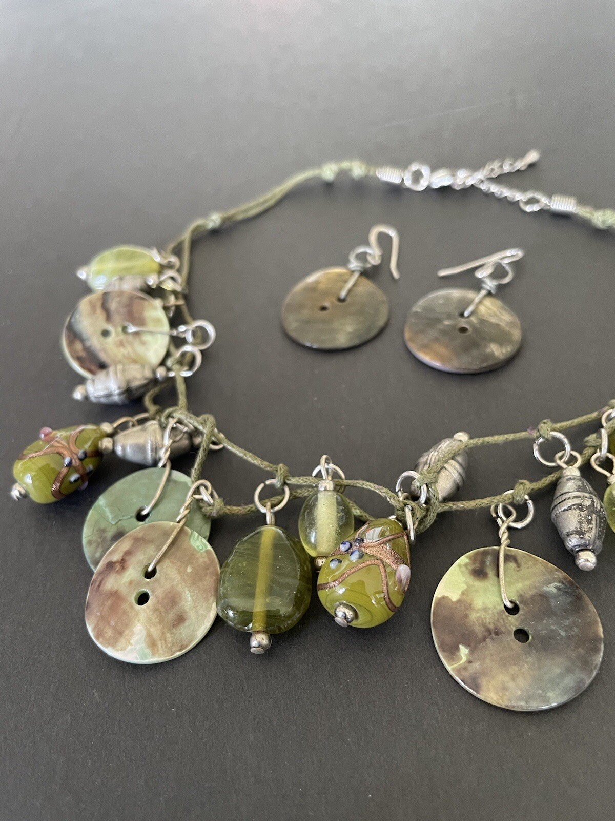 Boho Shell Glass Leather - Double Stranded Neckla… - image 5