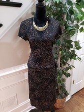 Merona Women's Black Floral Polyester V-Neck Short Sleeve Knee Length Dress M