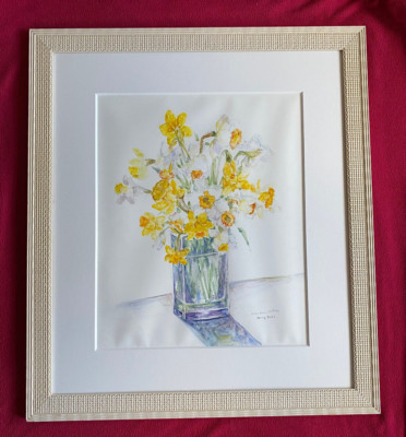 LARGE Original Watercolor Still Life Daffodil's Mary Green Laforge - CT. Artist