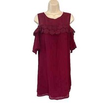 Joy Joy Maroon Cold Shoulder Eyelet Lace Ruffle Mini Dress Small NWT
