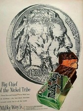 1955 MARS Milky Way Candy Bar Vintage Print Ad Big Chief of the Nickel Tribe