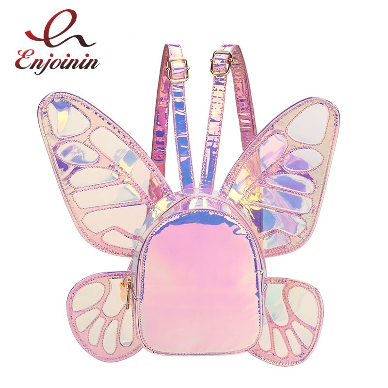 Fashion Women's Laser Mini Backpack Butterfly Angel Wings Daypack School Bag