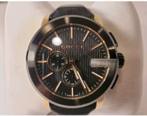 New Gucci G-Chrono XL Black Dial Leather Strap Men's Watch YA101203
