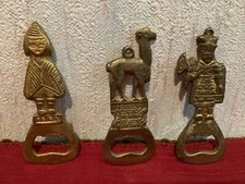 "LOT OF 3 ANTIQUE GOLD METAL PERU DECAPSULATORS Inscriptions: CUSCO-PERU