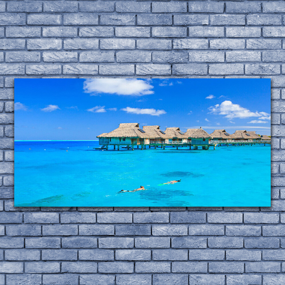 Tableau sur plexiglas 140x70 cm vue mer et architecture pour créer un salon design épuré