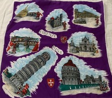 Vtg ITALY Bold Purple SOUVENIR SCARF Pisa Firenze FLORENCE Leaning Tower 29 x 30