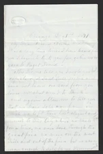 RARE - Letter - 1871 Chicago FIRE content - "Awfully Grand Beyond Description"