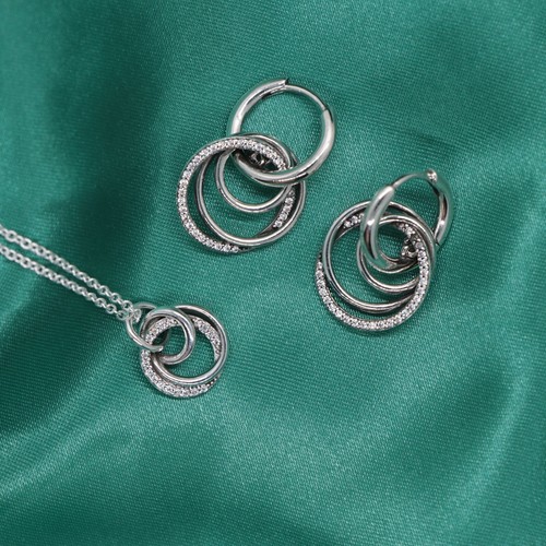 NEW PANDORA JEWELLERY GIFT SET FAMILY ALWAYS ENCIRCLED NECKLACE & HOOP