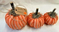 Pumpkins/Fall/Bowl Fillers/Set of 3/Farmhouse/Orange Chenille