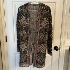 Free People Kai Tassel Pom Pom Tapestry hooded Cardigan Sweater 31732