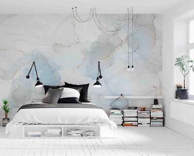 3D Watercolor Gray Blue Marble Texture Wallpaper Wall Murals Removable Wallpaper
