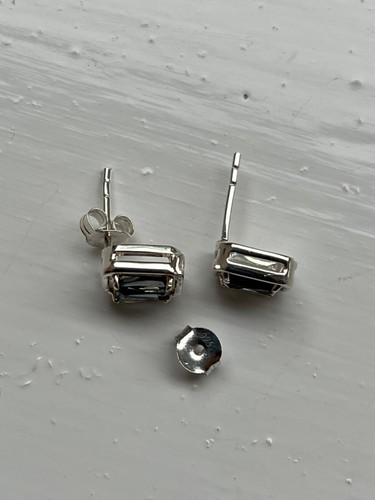 925 Silver Rectangular Post Earrings with Prong Set Burmese Spinels - Picture 3 of 4