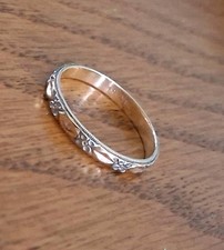 VTG Art Deco 14k & 18k White/Yellow Gold Engraved Floral Band Ring Size 9.5