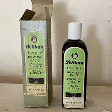Vintage Pelikan Tusche Drawing Ink Black Glass Bottle W Box Gunther Wagner .25L