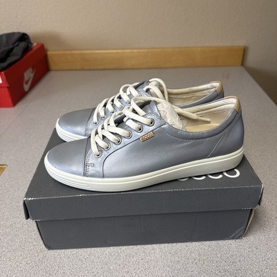 ECCO Women's Sky Blue Metallic Leather Soft 7 Sneaker Size US 10-10.5 EU 41 