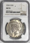 1924 S PEACE "NGC AU53"🔥BEAUTIFUL COIN/COLOR/HIGH POINTS/FEATHERS/HAIR/PEACE✅