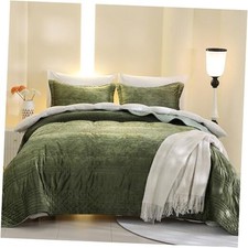 Bedspread Sham Set - 120x120 Oversized Velvet Quilt California King Green