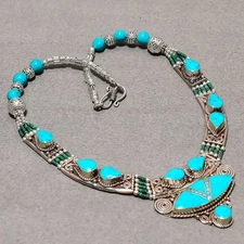 Tibetan Turquoise Handmade Fashion Statement Jewelry Nepali Necklace 18" SR 6592
