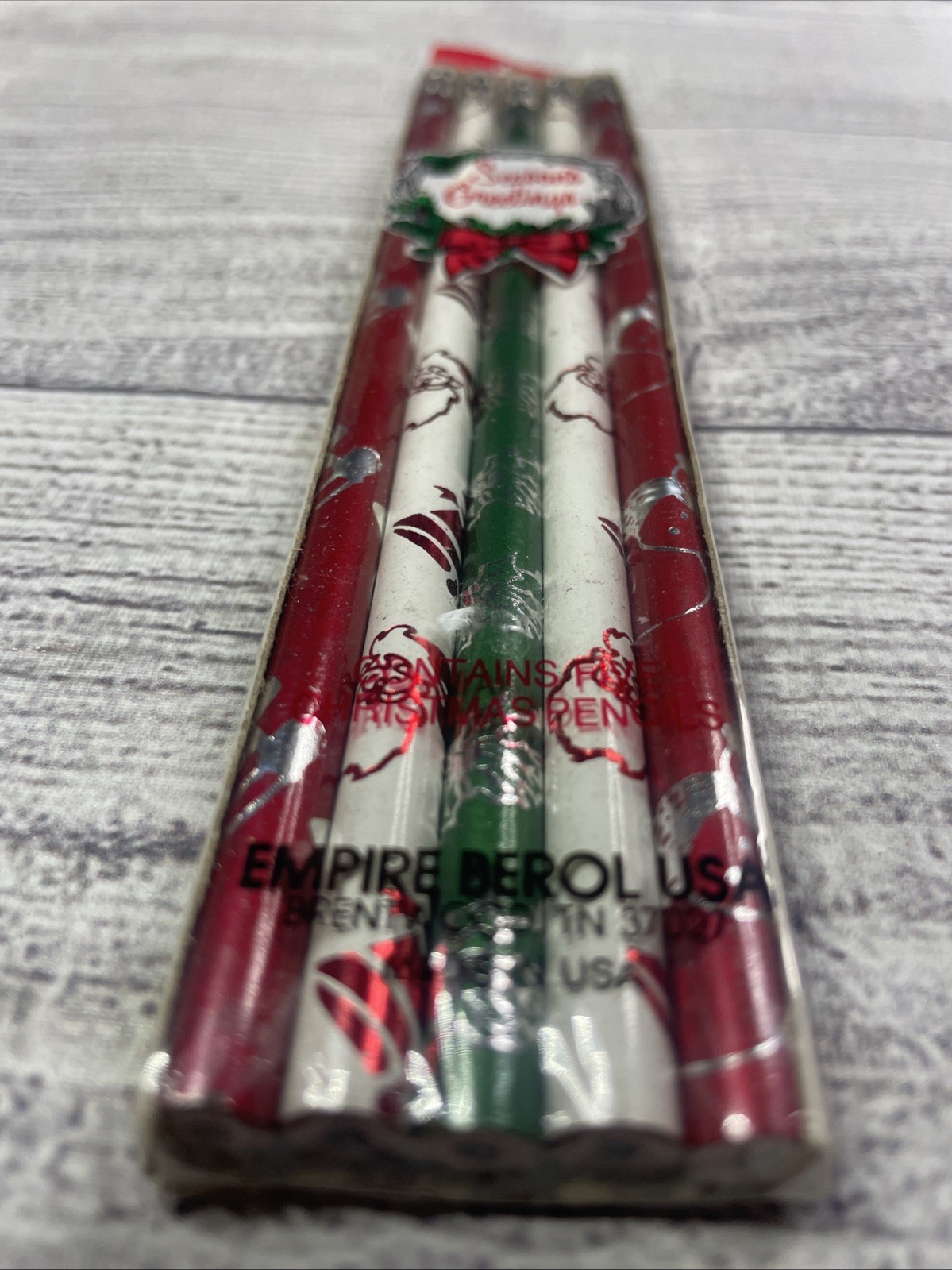 Pack of 5 Vintage Empire Berol Seasons Greetings Christmas Santa Pencils USA