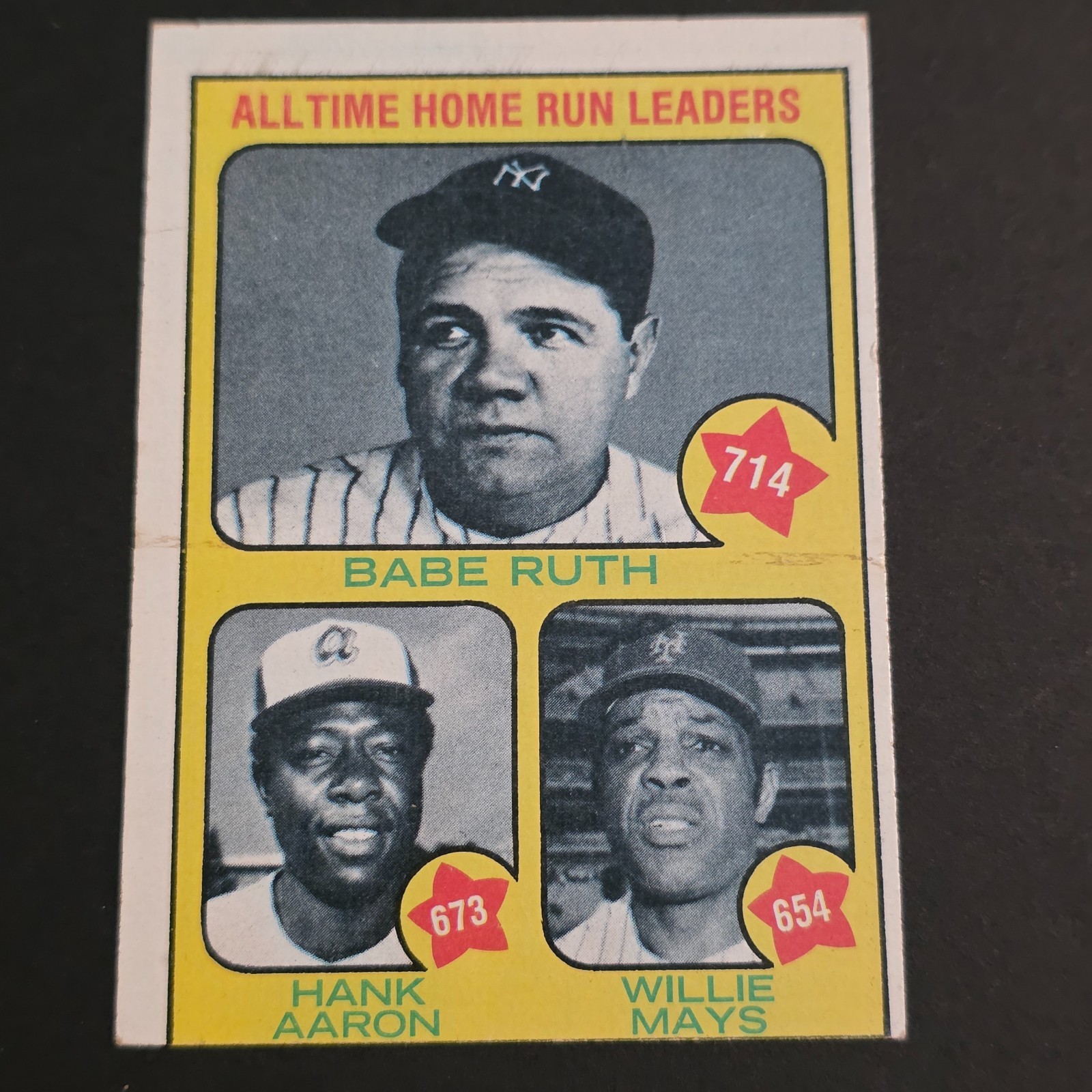 1973 Topps Baseball #1 RUTH/AARON/MAYS ALLTIME HOME RUN LEADERS