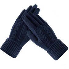 Winter Gloves for Women - Touchscreen Knit, Warm Soft Cuff, Navy Blue