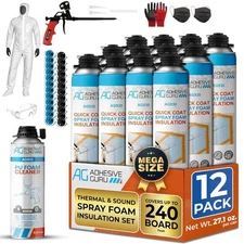 Closed Cell Spray Foam Insulation Kit for Walls – 12 Cans x 32.8oz (930g)