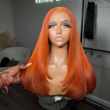 Straight Orange Ginger 13x4 Transparent Lace Frontal Wigs Human Hair Pre Plucked