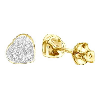 Women's Affordable Real Diamond Heart Earrings Studs & Girls Solid 10k Gold