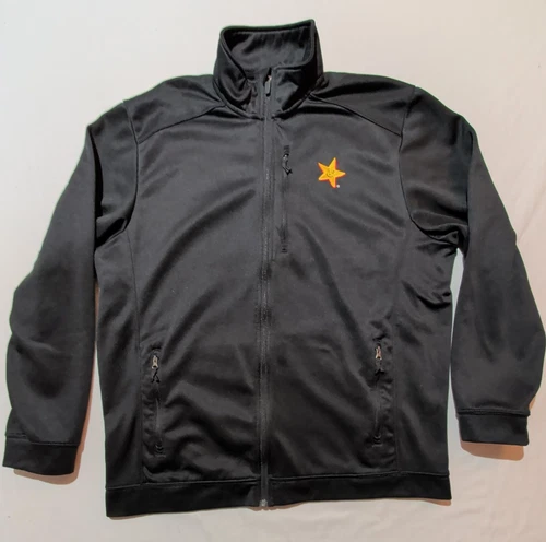 Hardee's Jacket Mens Large Black Full Zip Embroidered Happy Star Logo - product listing photo