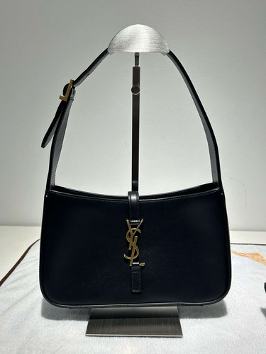 YSL Le 5 À 7 Black Smooth Calfskin Hobo Shoulder Bag Gold Cassandre Hardware