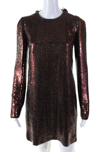 Tom Ford Womens Long Sleeve Choker Metal Mesh Mini Dress Brown Size IT 40